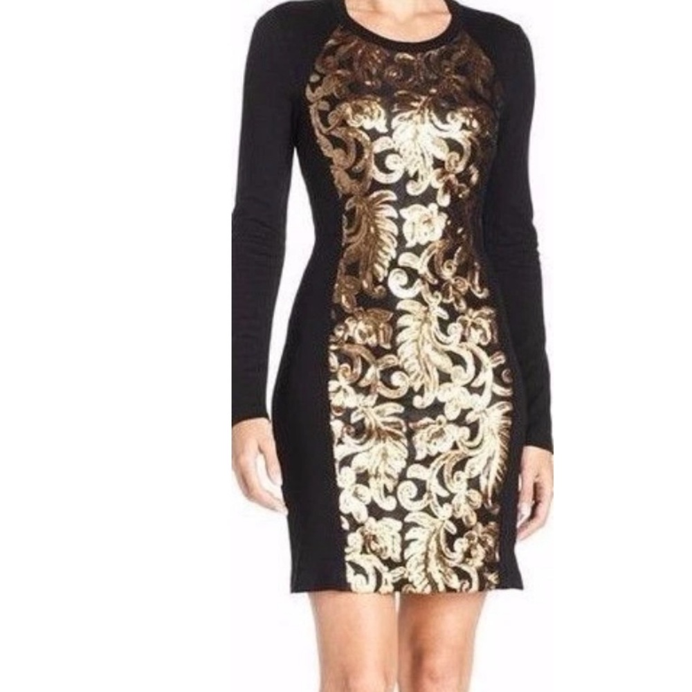 Karen Kane Black Dress with Gold Sequins